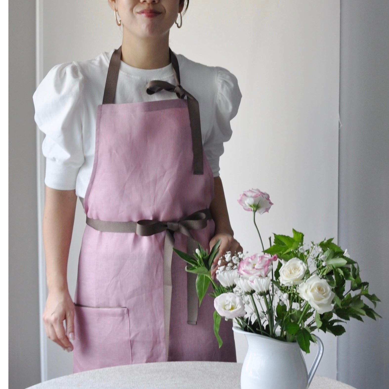 リネンエプロン ネックストラップ スモーキーローズ | 日本製 麻100